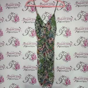 Mind code dress cinched stretchy mesh sexy flowers 💐 Floral Green Dress